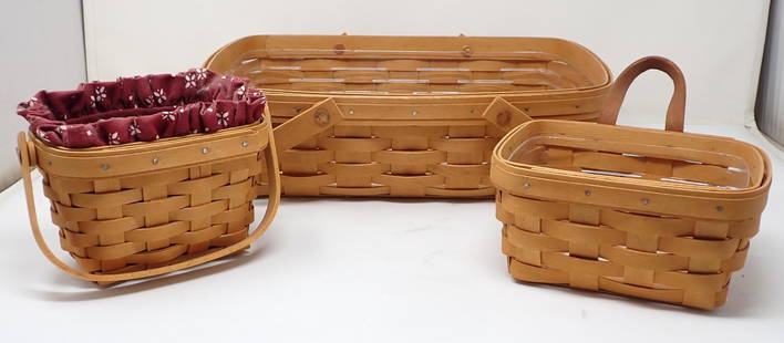 3 Longaberger Baskets: Largest is approx 9 3/4" x 14 1/4" x 4 3/8" tall