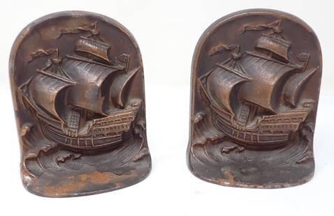 Snead & Co DAL 3060 Ship Bookends: Approx 4 1/4" x 5 1/4" tall