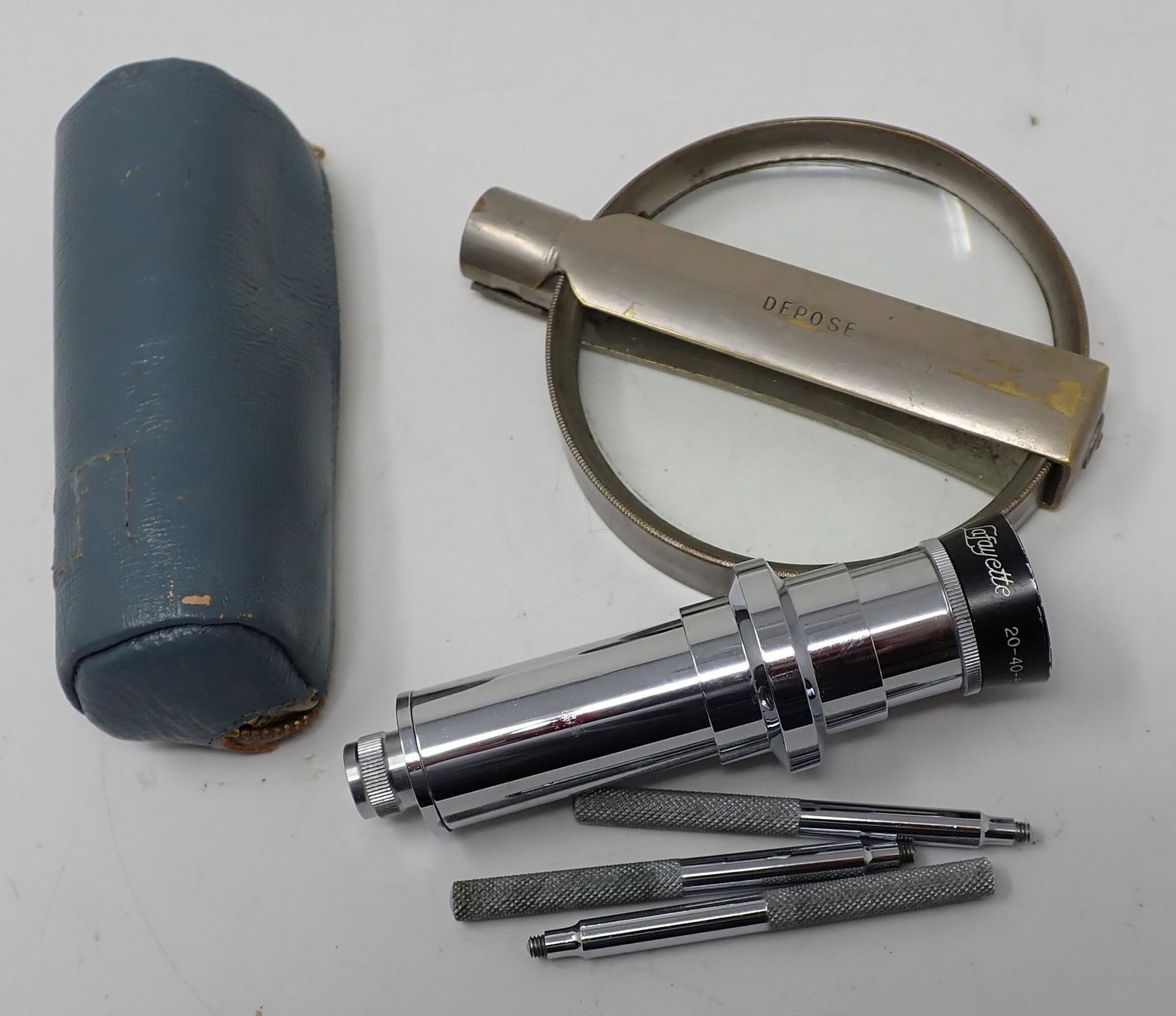 Lafayette 20-40-80 Microscope & Depose Magnifying Glass: Magnifying glass is approx 3 3/4" in diameter