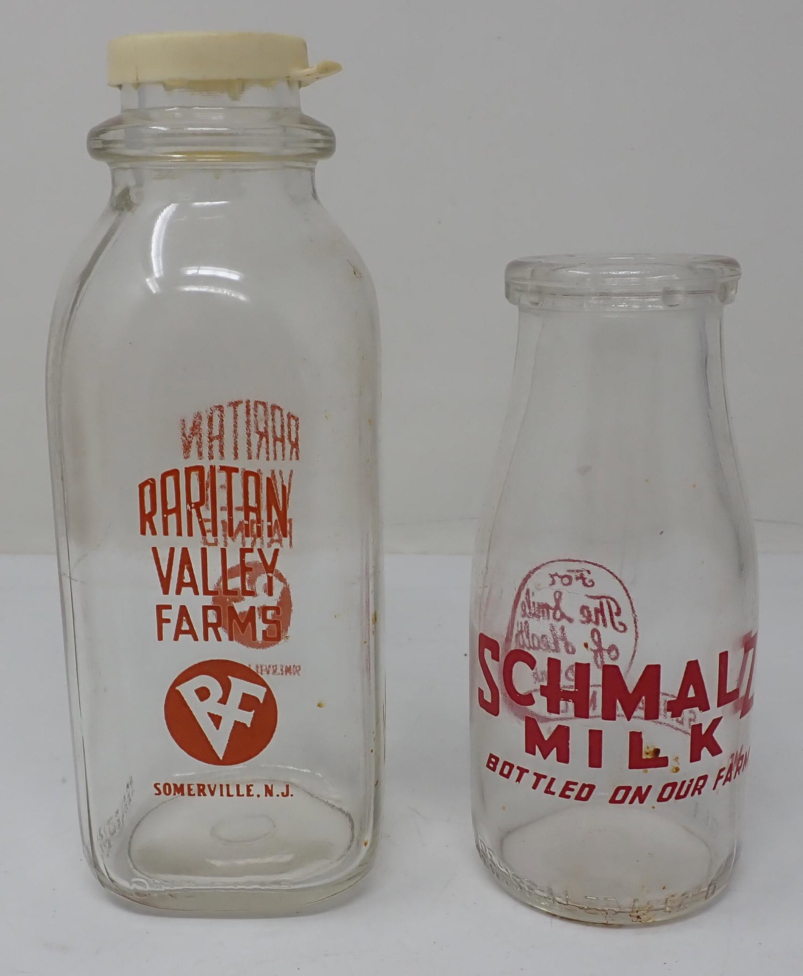 Schmalz & Raritan Valley Milk Bottles: Tallest is approx 7 1/4"