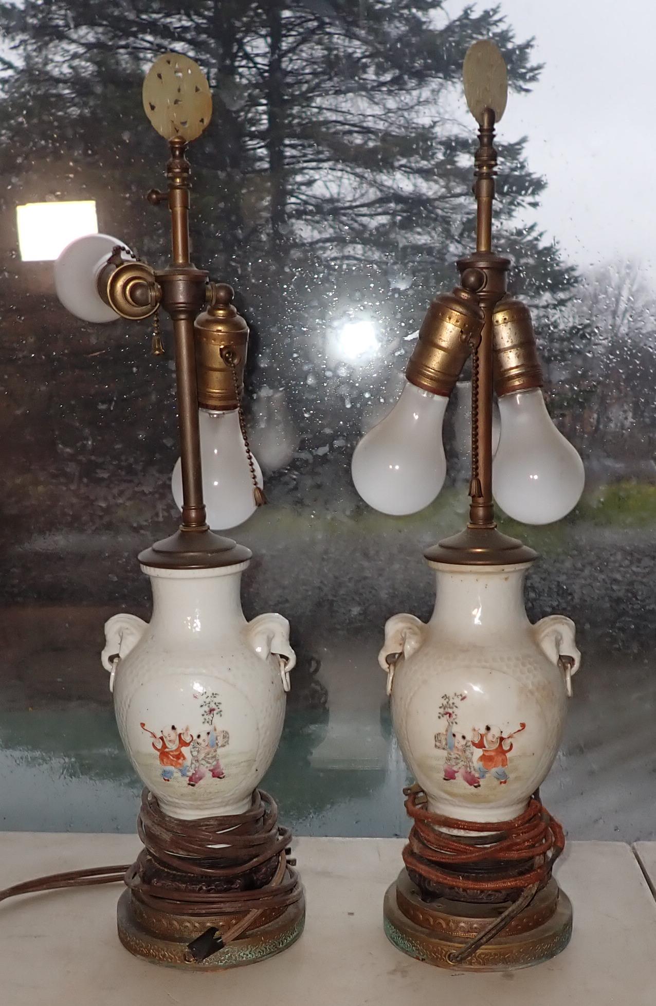 Pair of Chinese Lamps w/ Butterflies & Elephants (1 of 12)