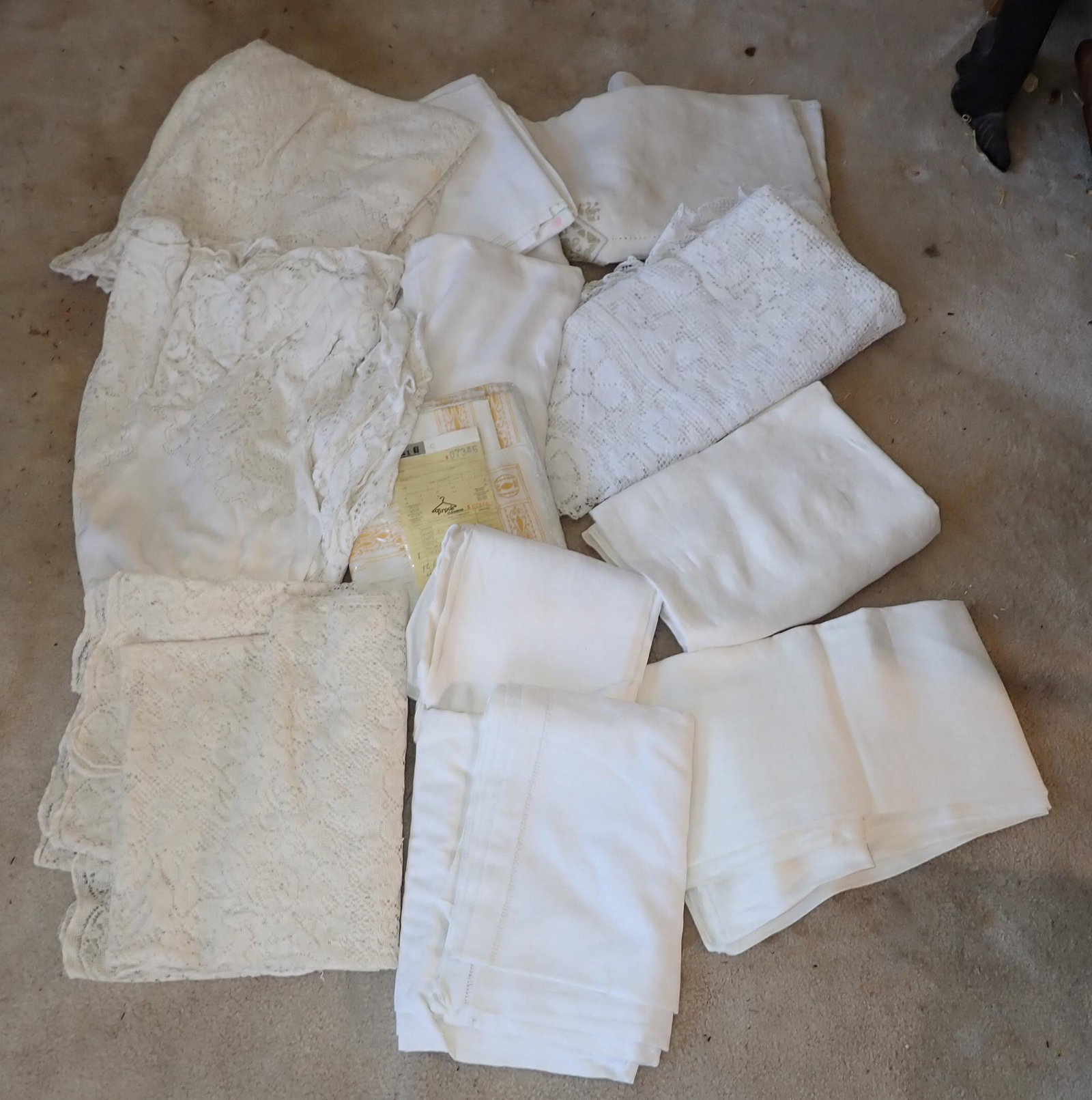 Tablecloths: We did not open any up to get sizes. Sold as pictured