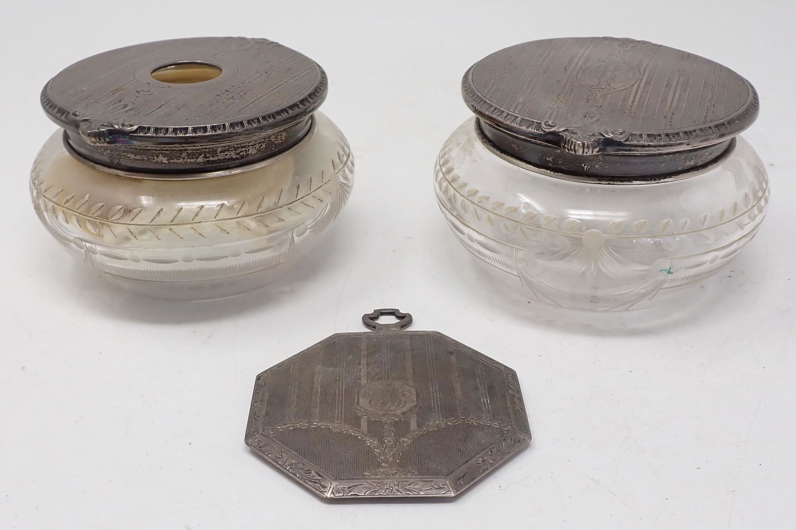 Vanity Jars w/ Sterling Silver Lids & Mirror (1 of 8)