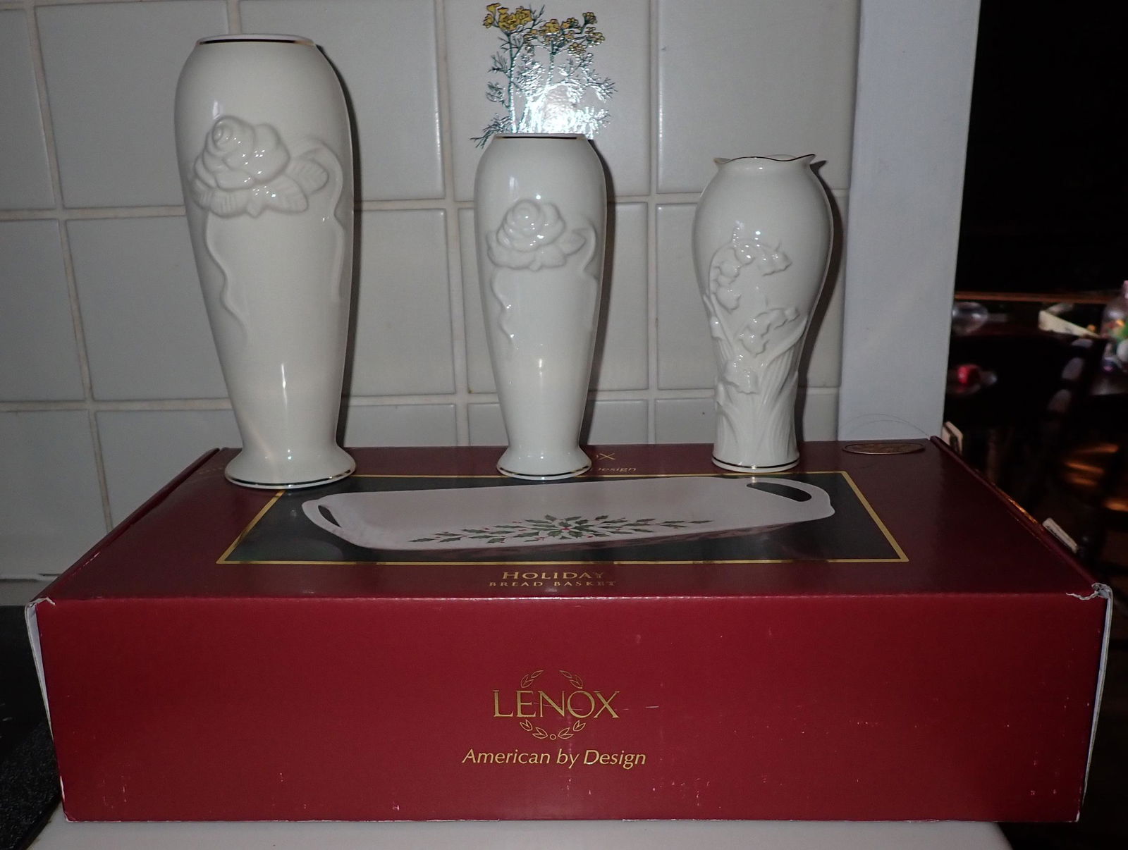 Lenox Vases and Holiday Bread Basket (1 of 2)
