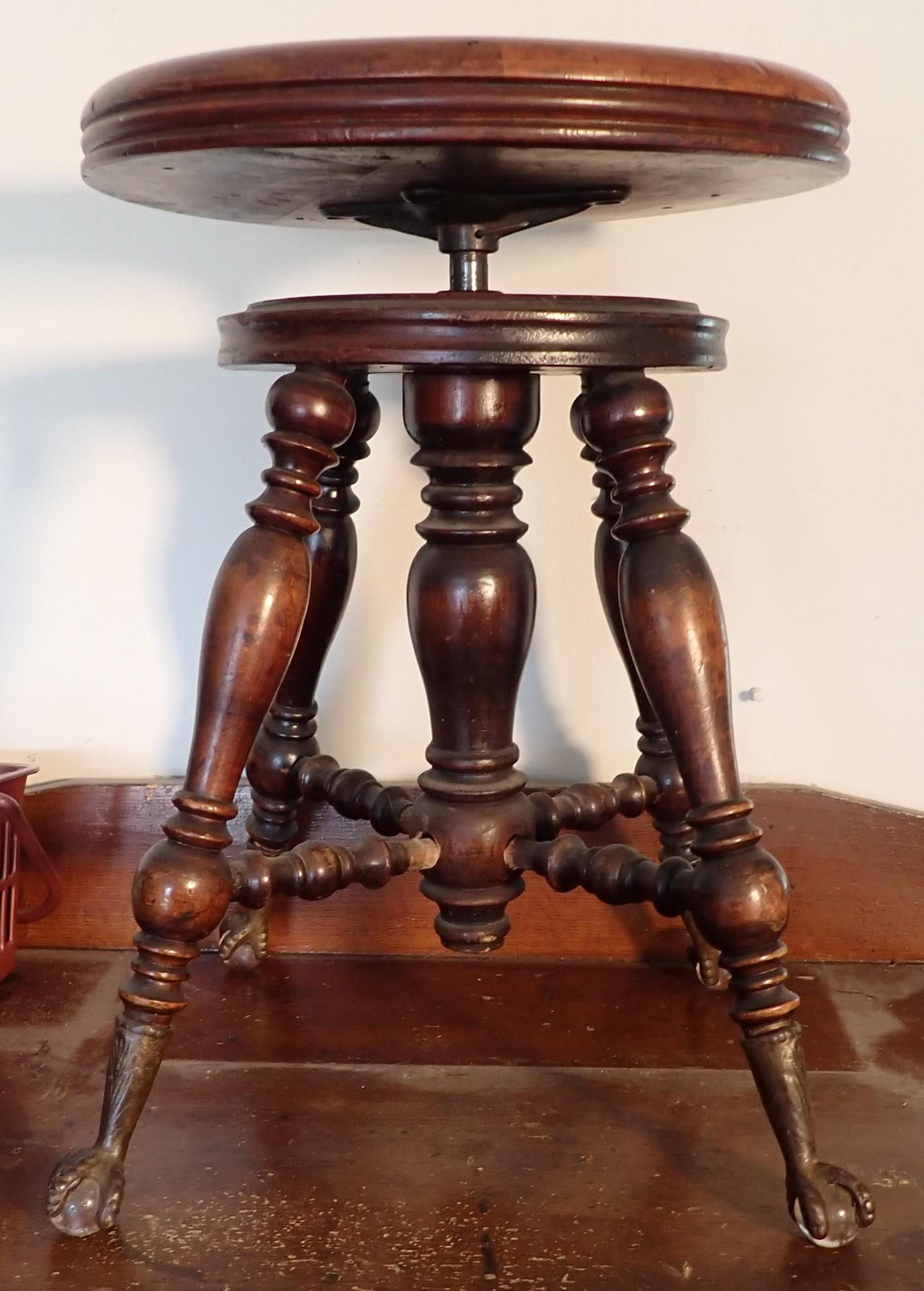 Piano Stool w/ Brass Claw Glass Ball Feet (1 of 4)