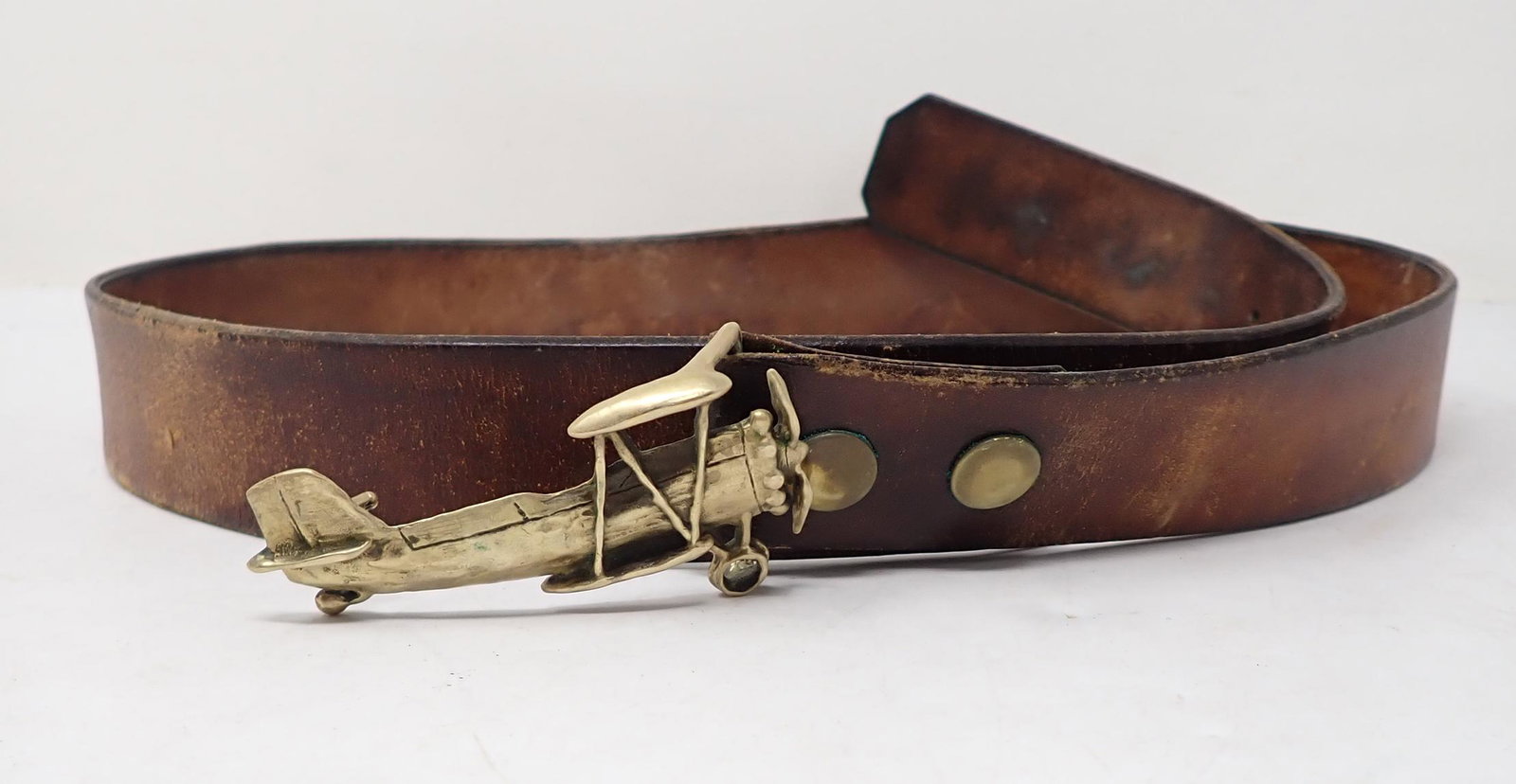 Brass Airplane Belt Buckle & Leather Belt (1 of 3)