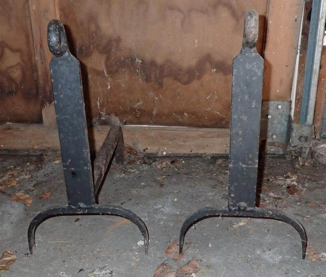 Andirons: Approx 9 1/2" wide, 19" deep, and 18 1/4" tall.