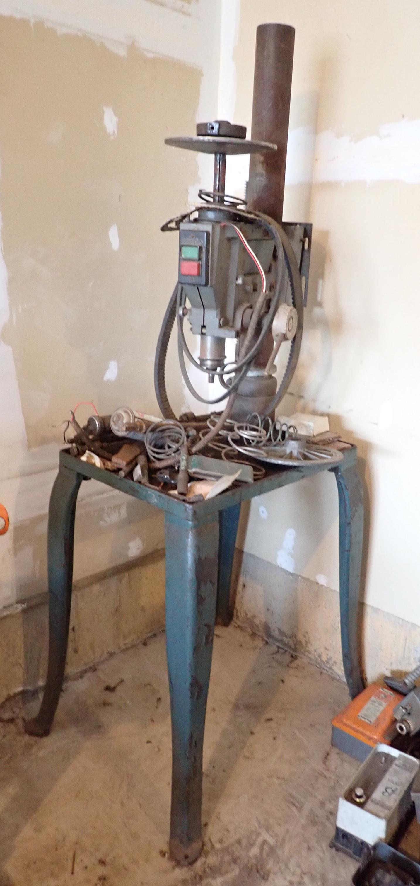 Drill Press on Antique Cast Iron Base in Blue Paint (1 of 5)