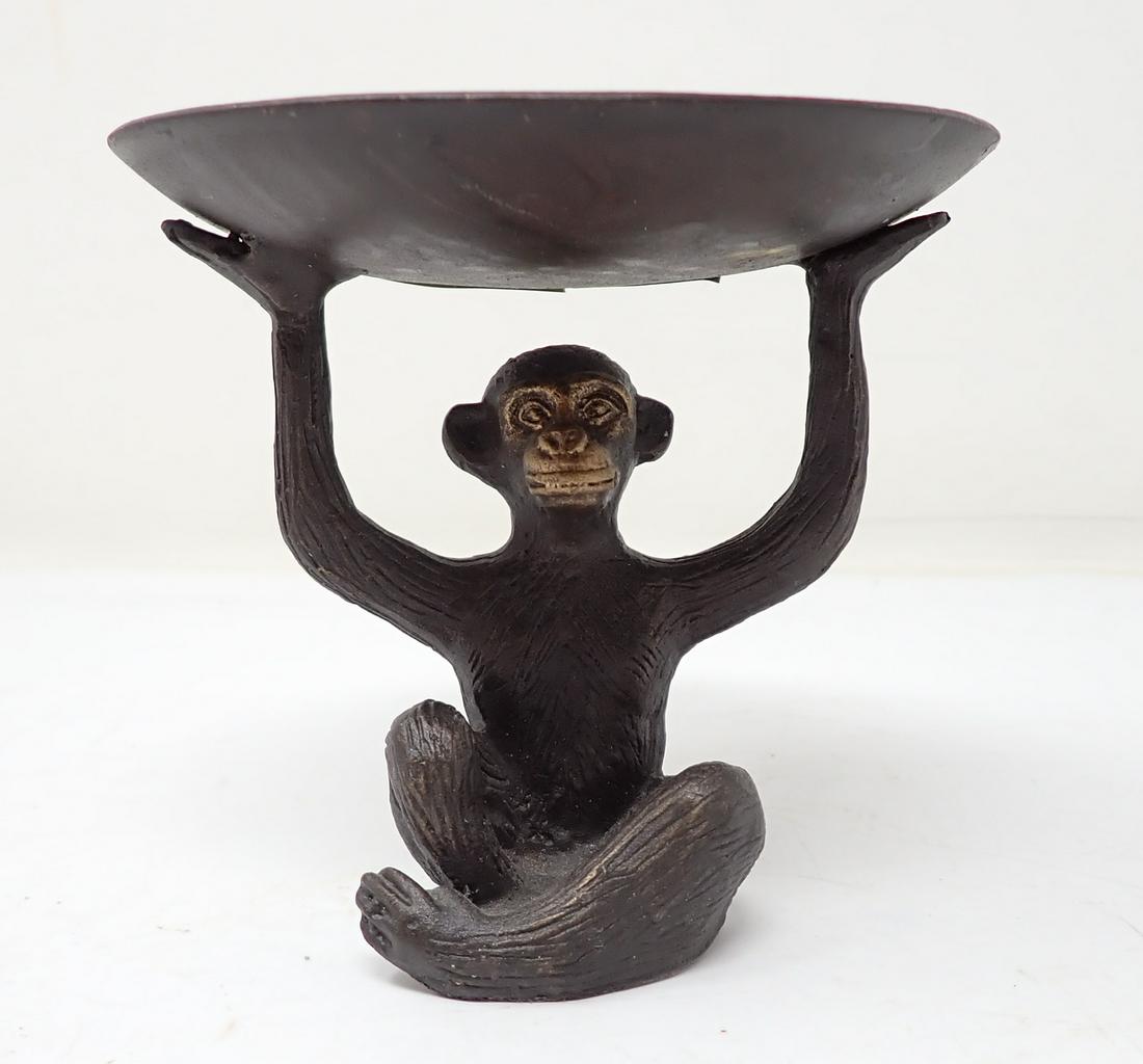 Cast Iron Monkey Candle Stand: Approx 4 1/8" in diameter and 4" tall