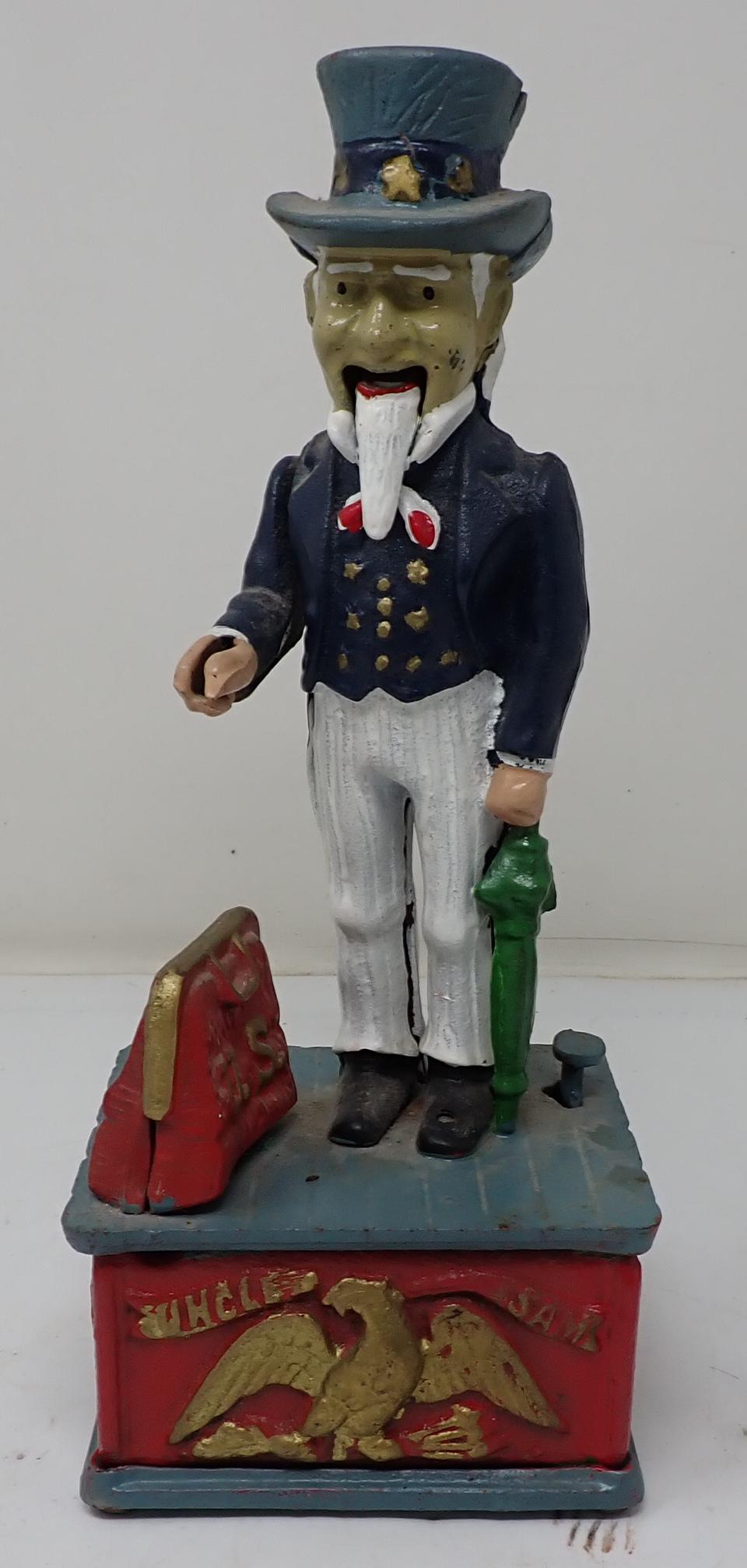 Uncle Sam Mechanical Bank: Marked Taiwan . Approx 11 1/4" tall