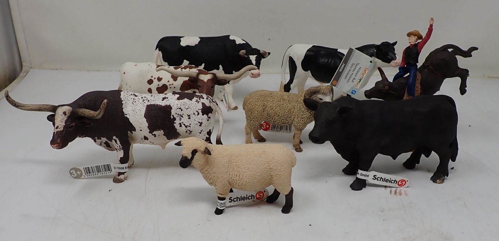Schleich Cows and Sheep: Not all are Schleich. Tallest is approx 3 1/4"