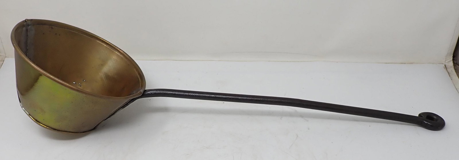 Brass Ladle w/ Wrought Iron Handle: Ladle is apprx 6 7/8" in diameter , 4" tall, and 22" long
