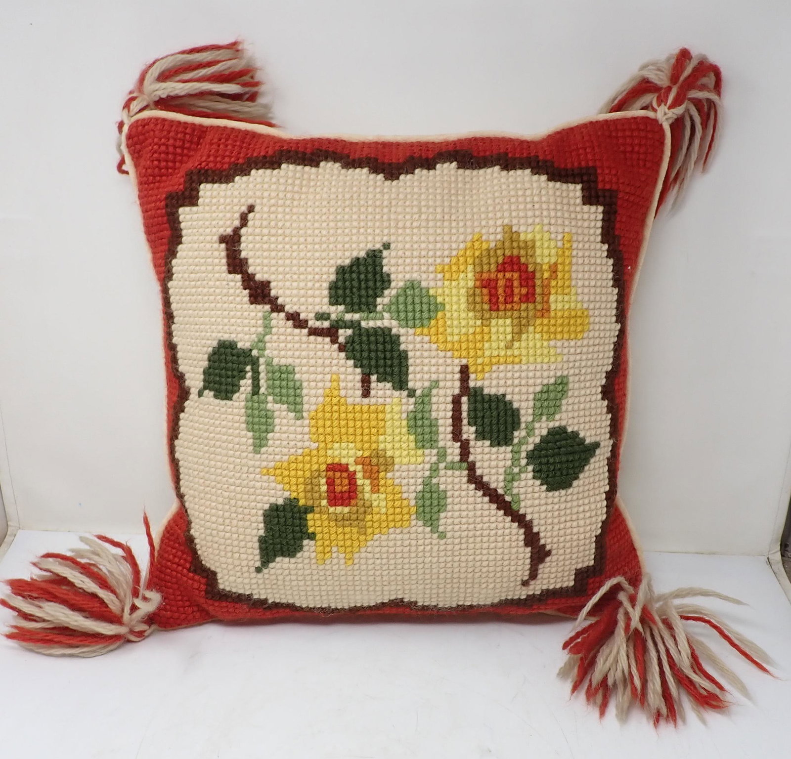 Vintage Needlepoint Flower Pillow (1 of 2)