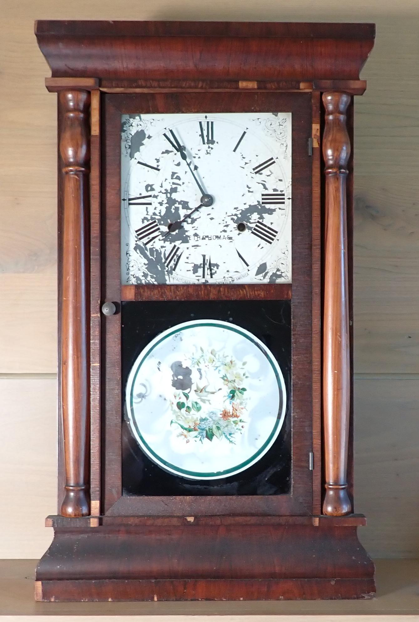 Seth Thomas Clock: Approx 4 1/2" x 15" x 25" tall.
