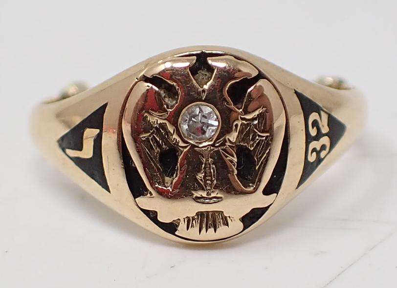 Masonic Double Headed Eagle Ring w/ Diamond (1 of 6)