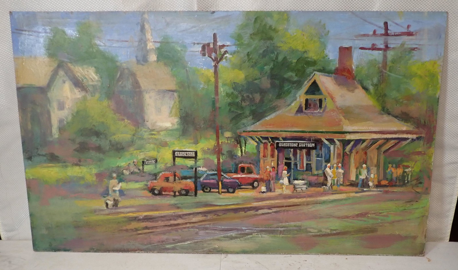 John Reilly Gladstone Train Station Oil Painting: Oil on board painting is approx 17 1/2" x 30"