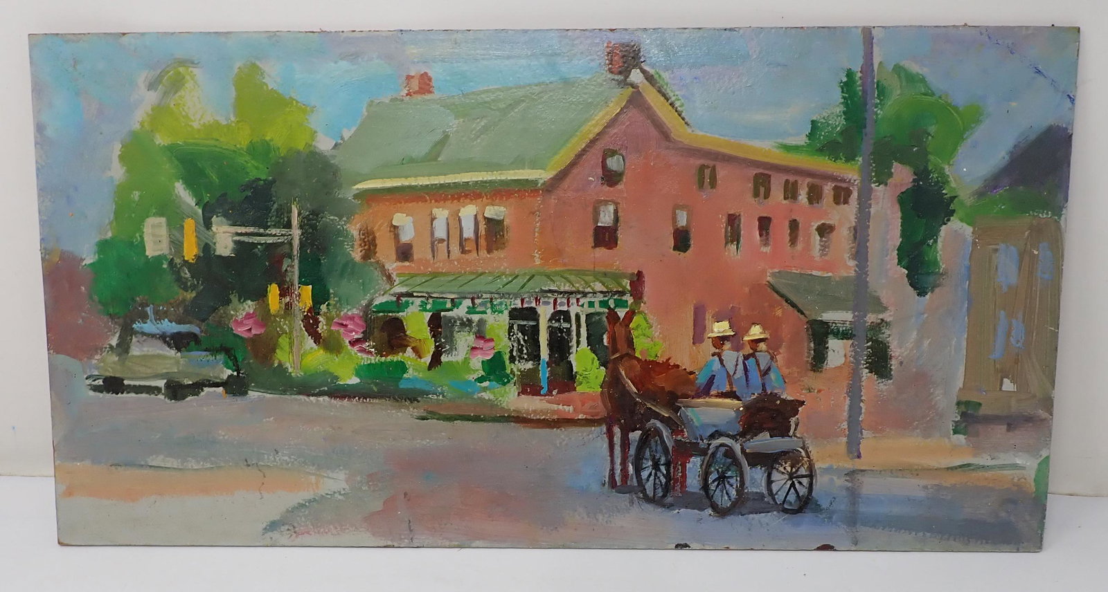 John Reilly Amish Oil on Board Painting: Lancaster Co painting is apprx 10 1/4" x 20"