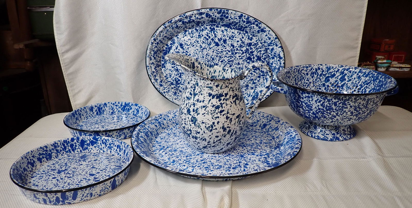 Enamel Ware Platters Pitcher Strainer Pie Plates (1 of 2)