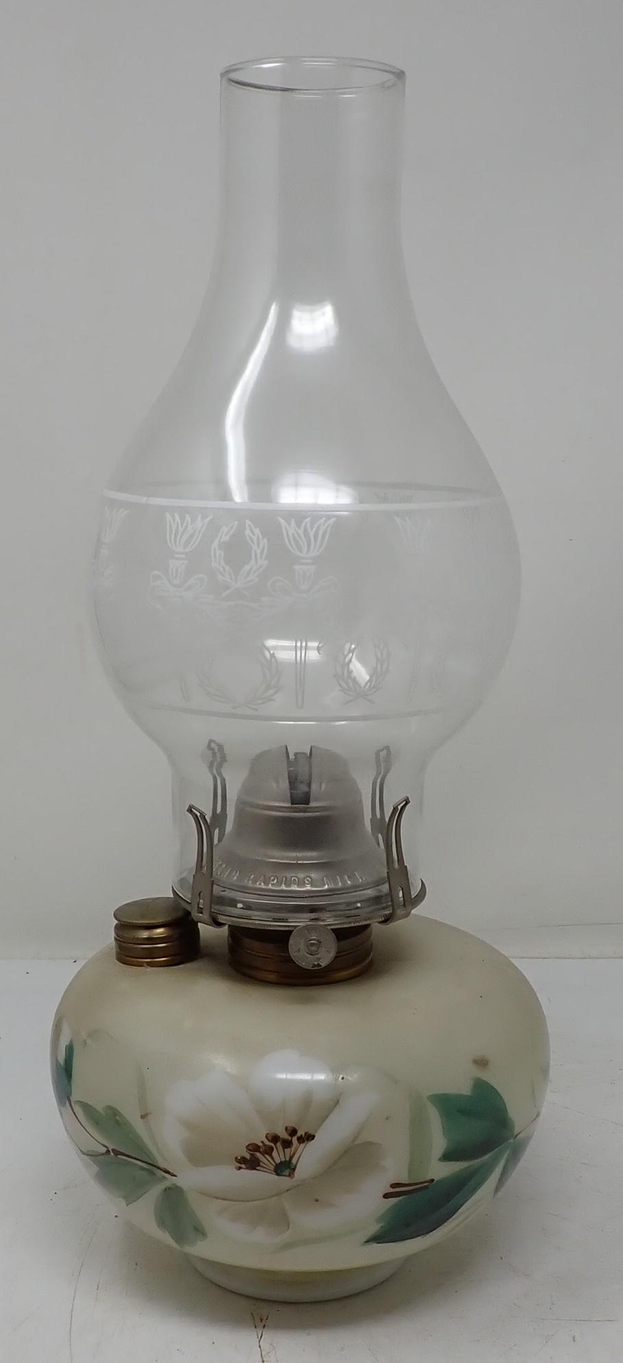 Hand Painted Oil Lamp: Apprx 14" tall