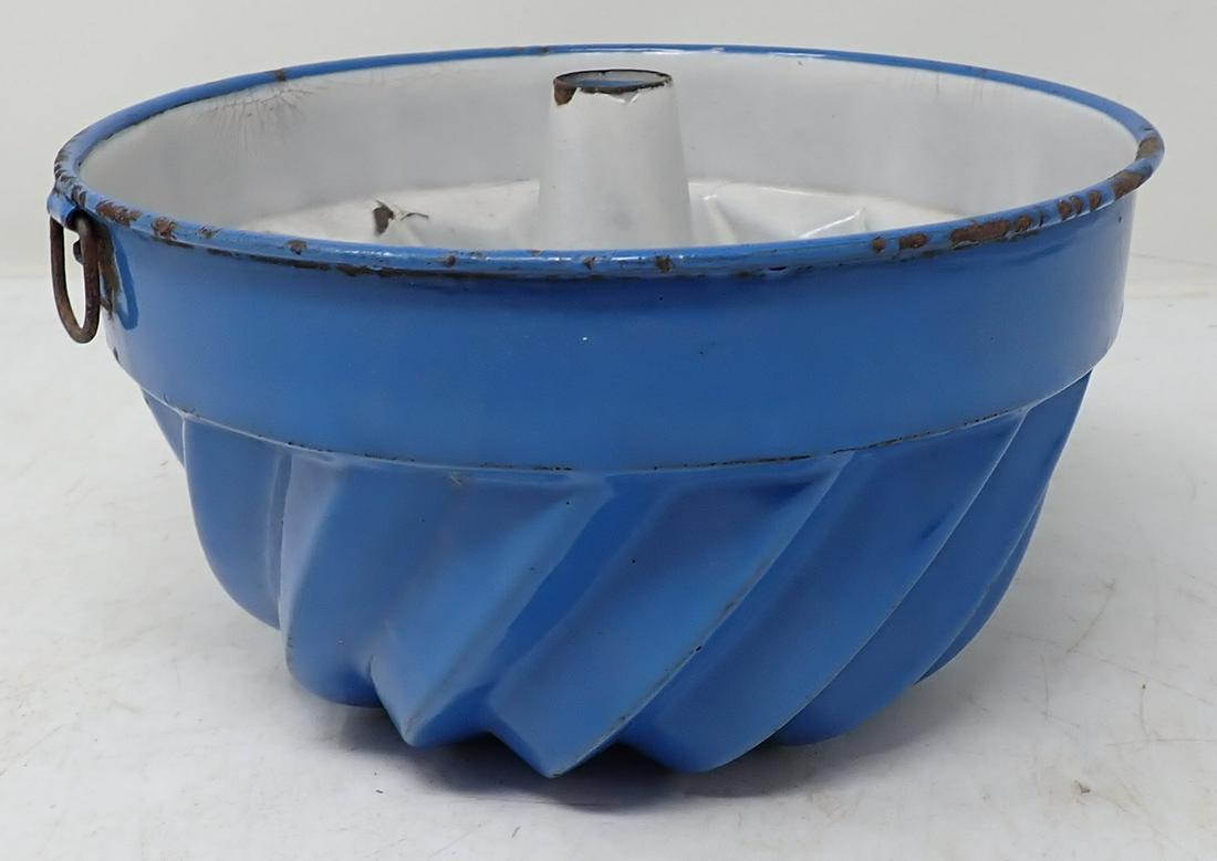 Enamel Cake Mold: Approx 7 1/2" in diameter and 4" tall