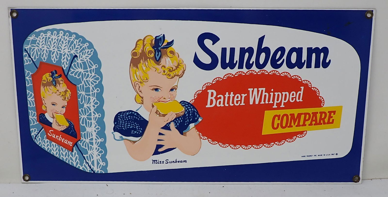 1987 Ande Rooney Sunbeam Bread Porcelain Sign (1 of 3)