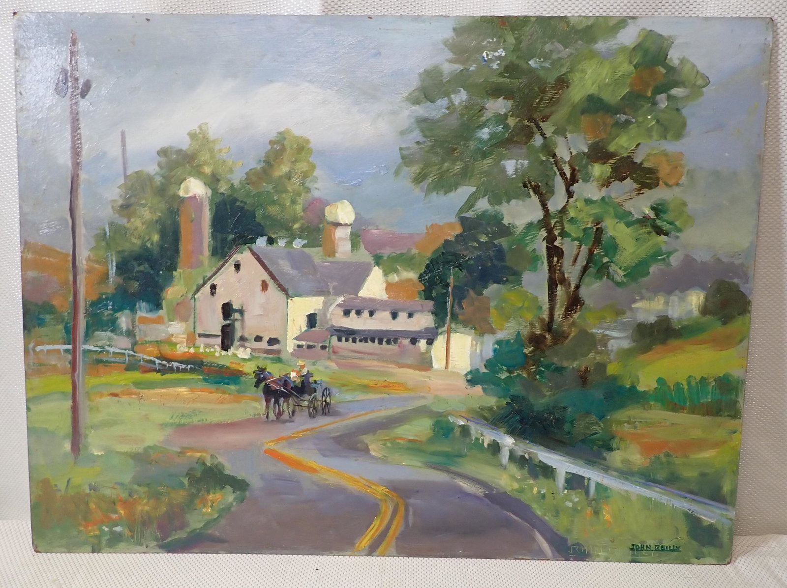John Amish Horse & Buggy Oil Painting: Lancaster County , signed painting is approx 18" x 24"