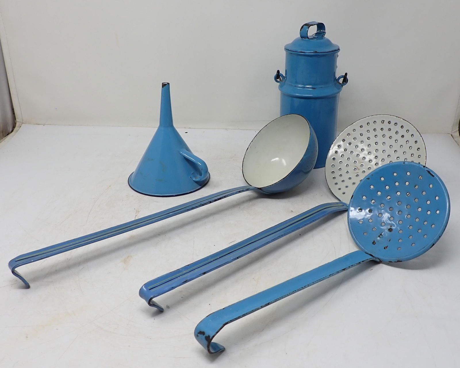Blue Agate Ware Cream Can Ladles & Funnel (1 of 3)
