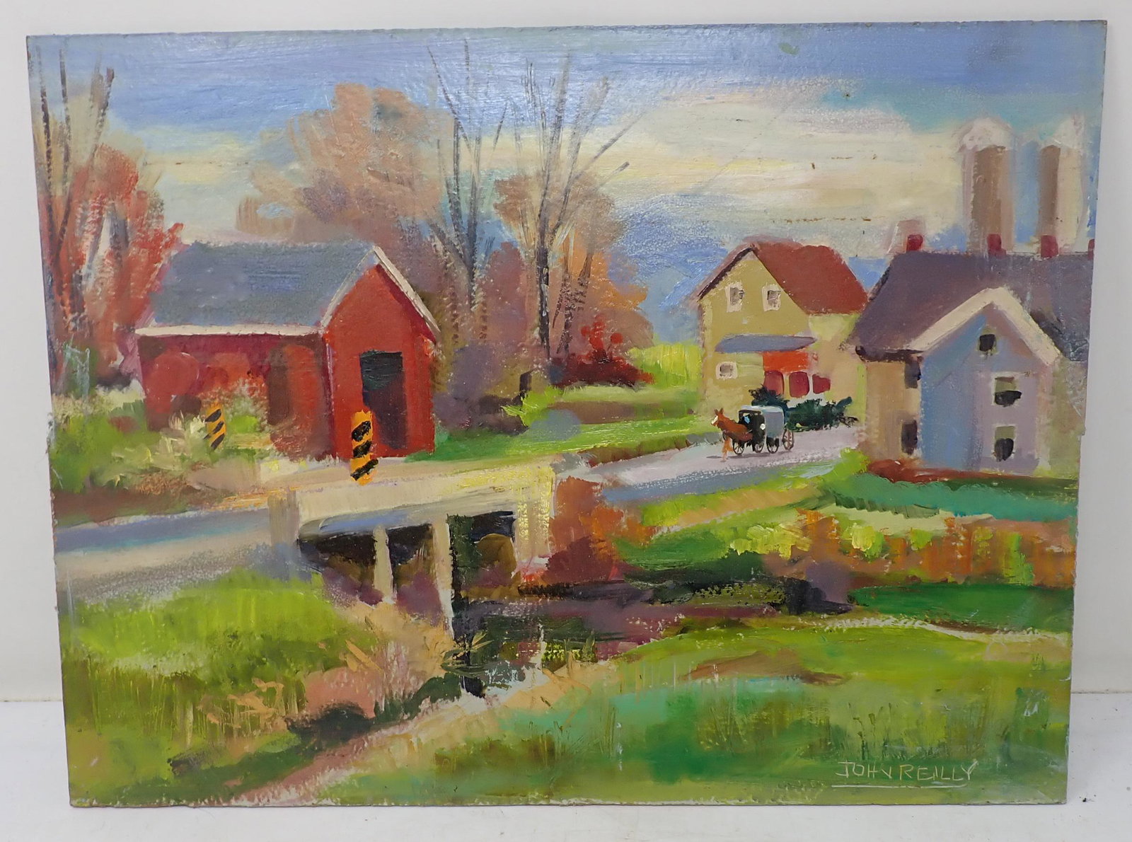 John Reilly Amish Country Lancaster Co. Painting: Signed Oil on Board Painting is approx 12" x 16"