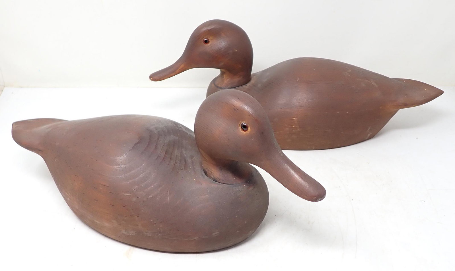 2 Wooden Duck Decoys: Apprx 15" long and 6 1/2" tall