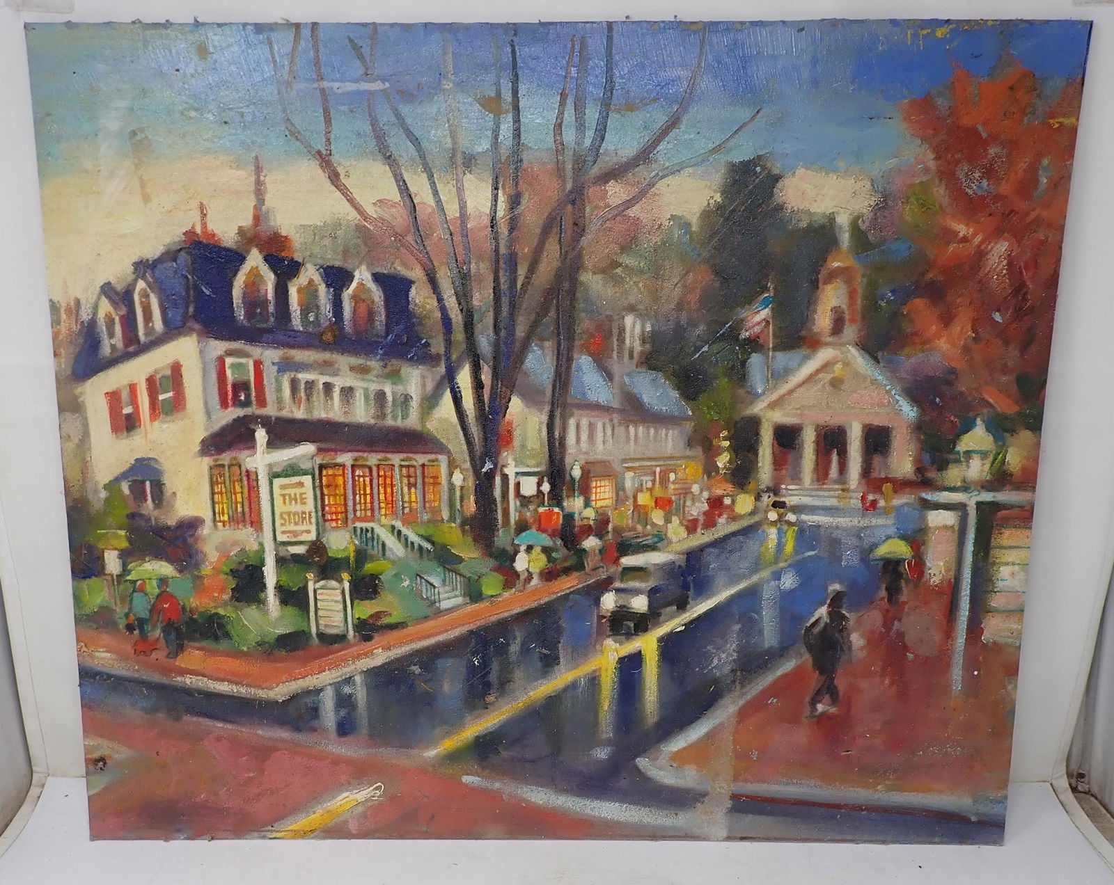 John Reilly Rainy Day Town Scene Oil Painting (1 of 3)