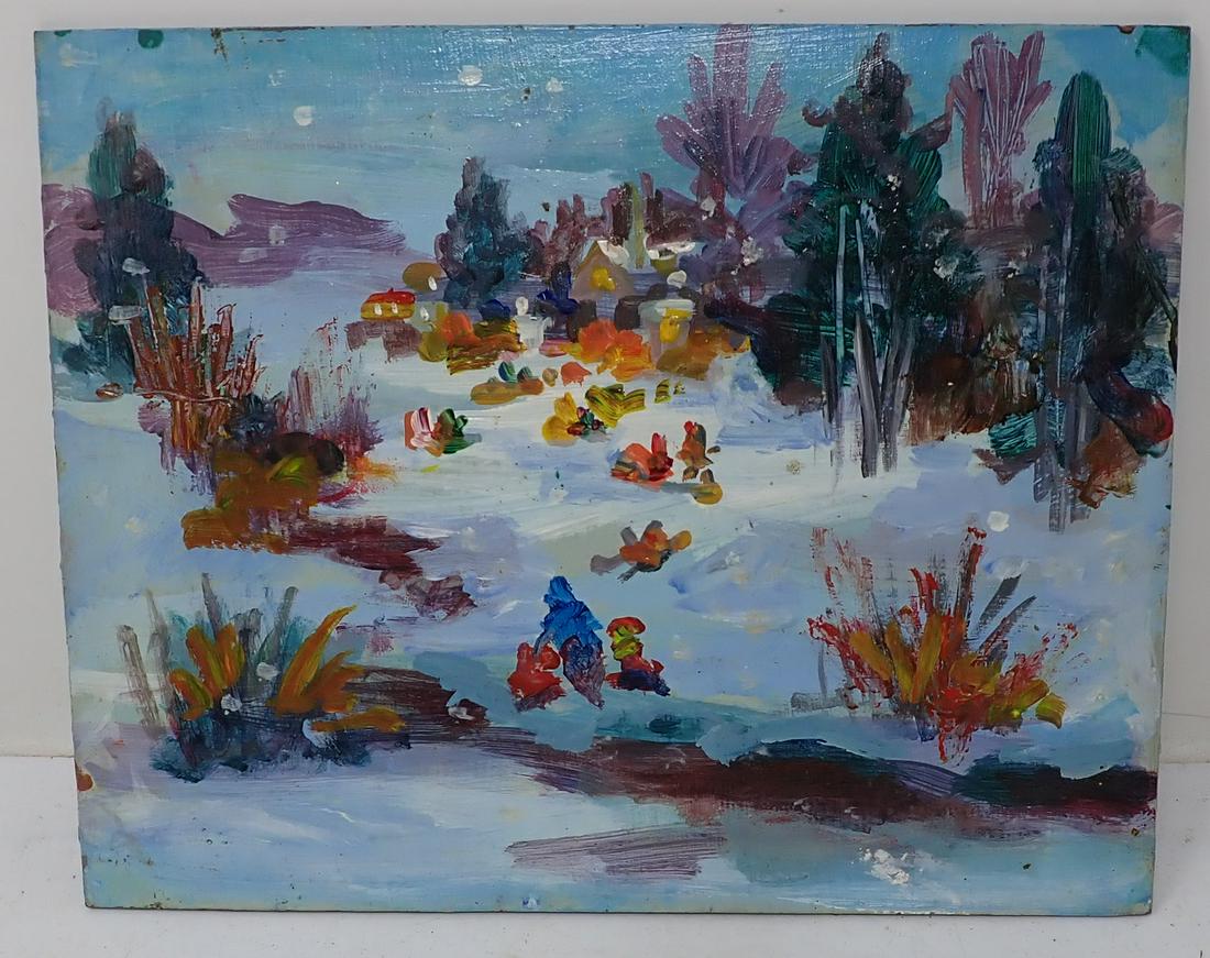 John Reilly Winter Scene Oil on Board Painting (1 of 3)