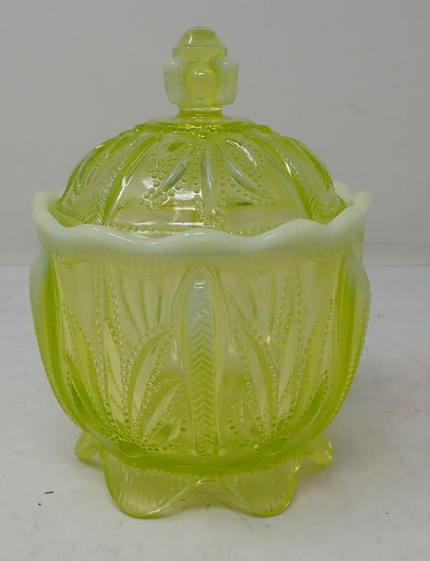 Vaseline Glass Covered Candy Dish (1 of 2)