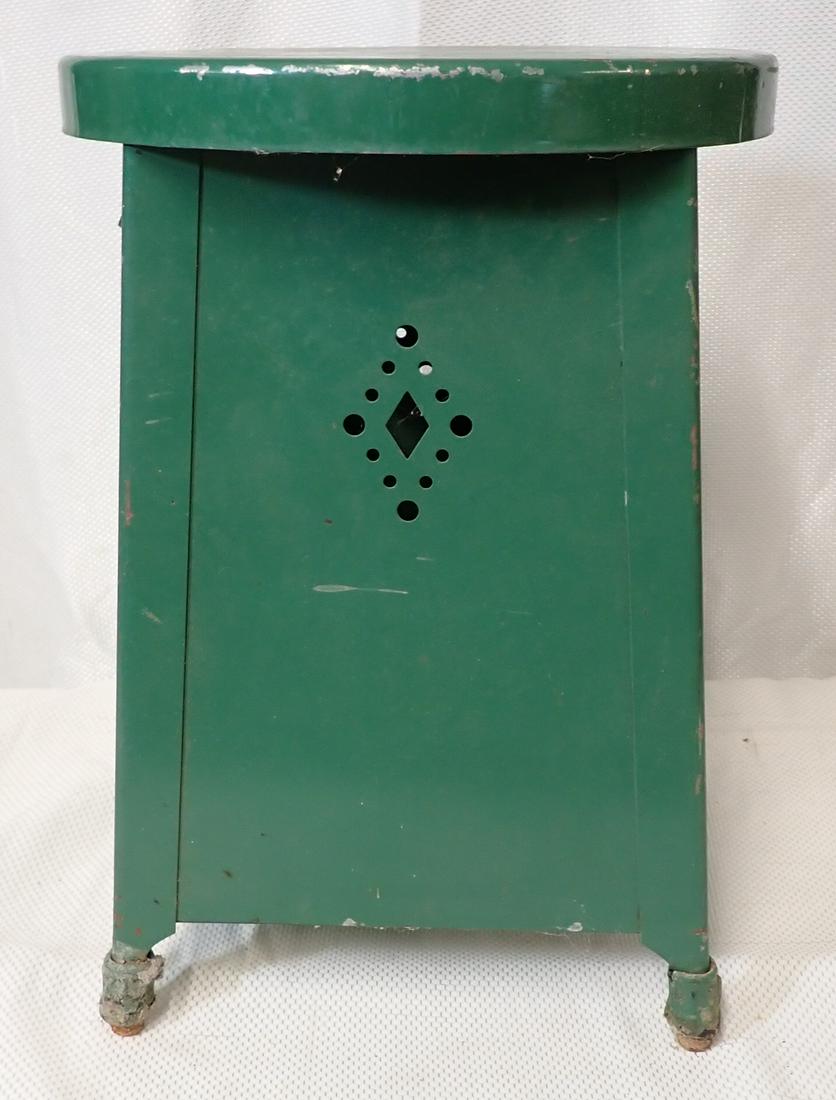 Metal Milk Stool: Apprx 10 7/8" in diameter and 15 1/4" tall
