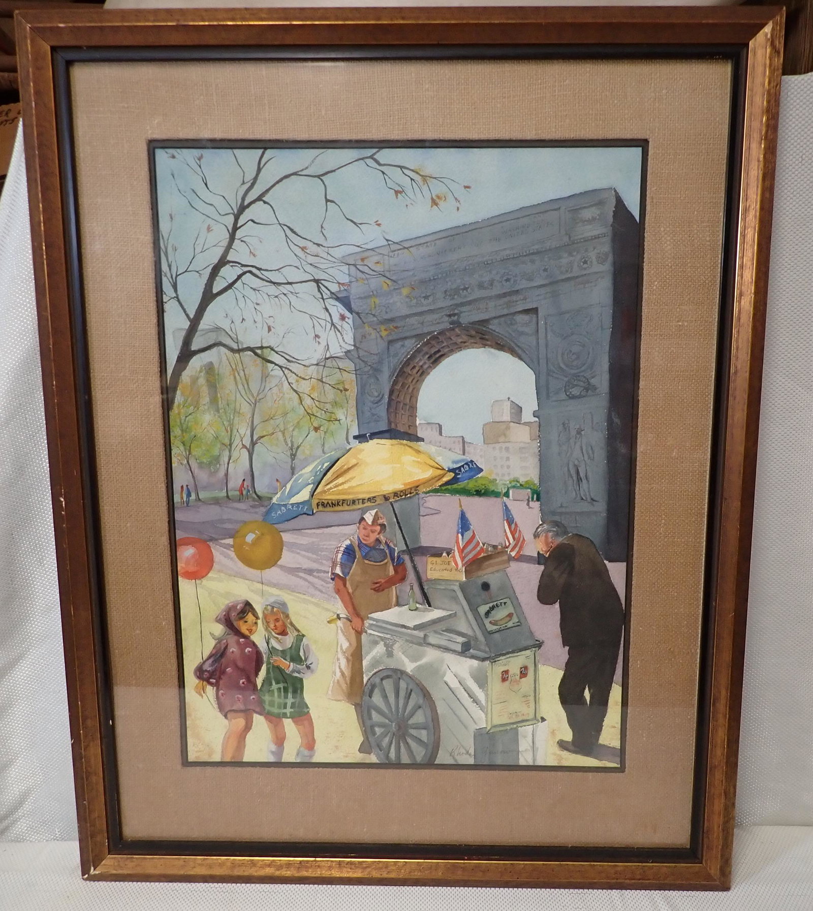 Rhoda Yanow Hot Dog Cart Watercolor: Approx 25 1/4" x 32"