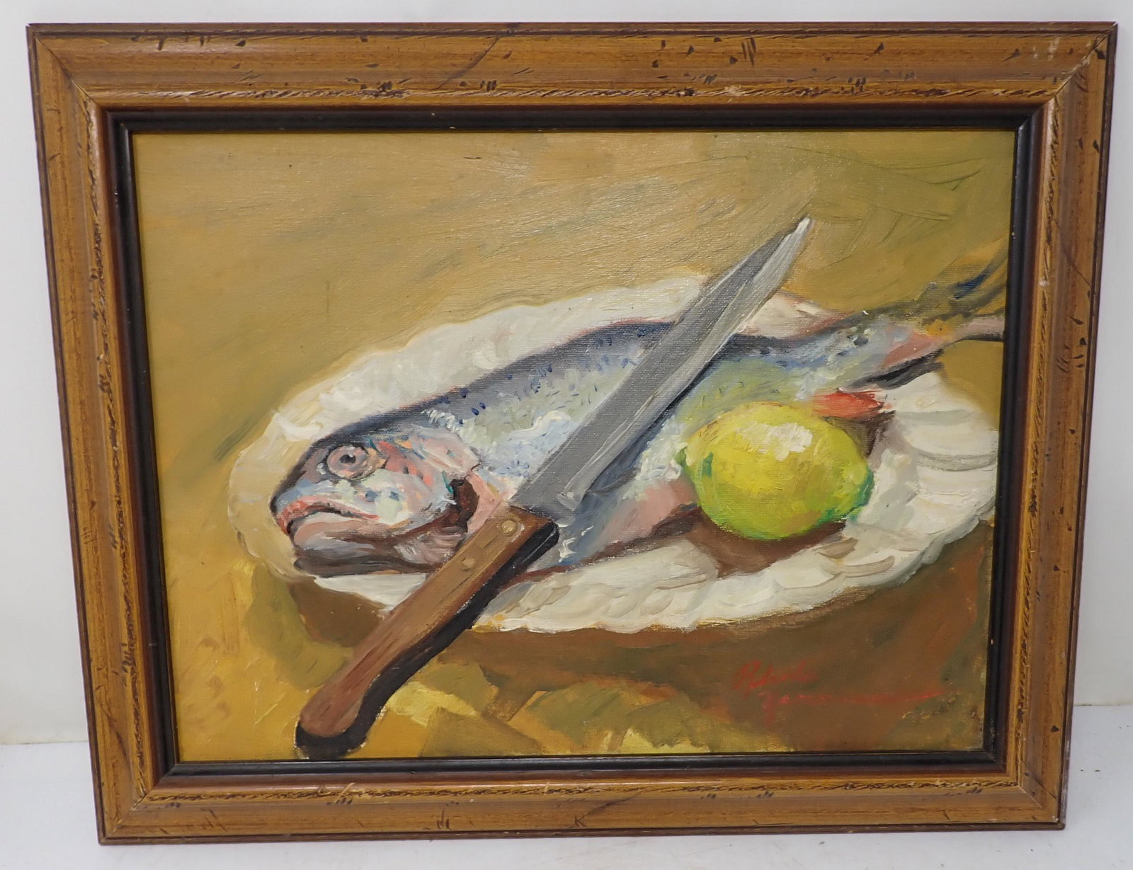 Rhoda Yanow Trout Oil on Canvas Painting: Was in 1976 Salmagundi Club Exibition. Approx 15 1/2" x 19 1/2"