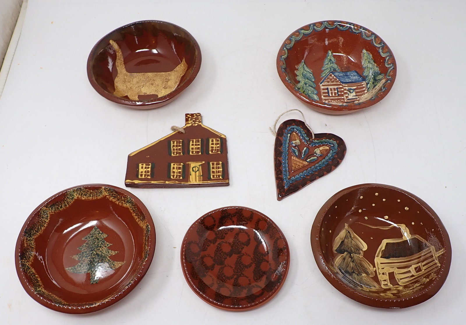 Oxford Earthenware Bowls and Hanging Items: Largest bowl is approx 6 1/8" in diameter and 1 7/8" tall.