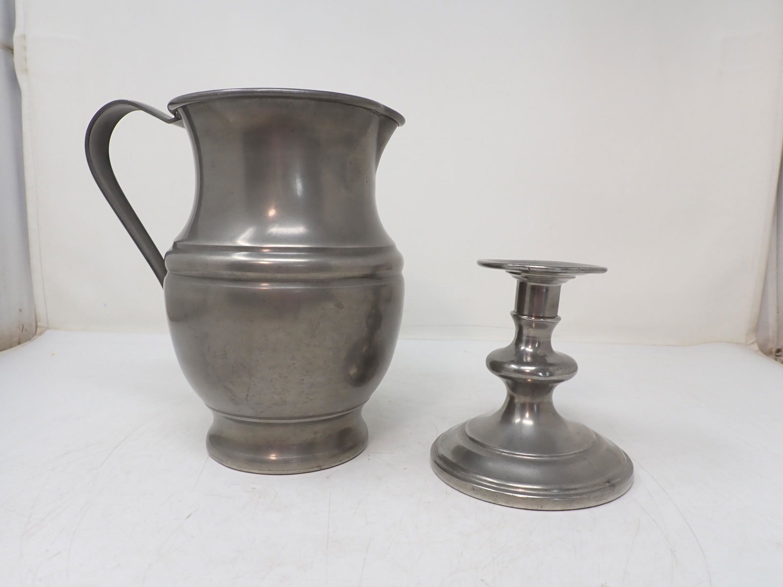 Pewter Water Pitcher & Pilgrim Candle Holder (1 of 3)