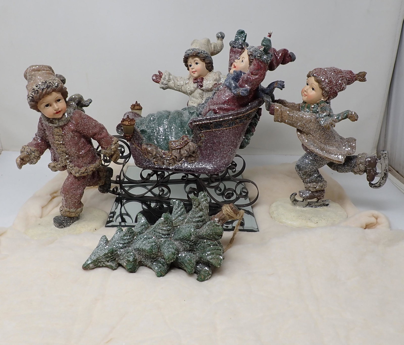 Christmas Skaters Sleigh & Tree: Tallest is apprx 10" tall