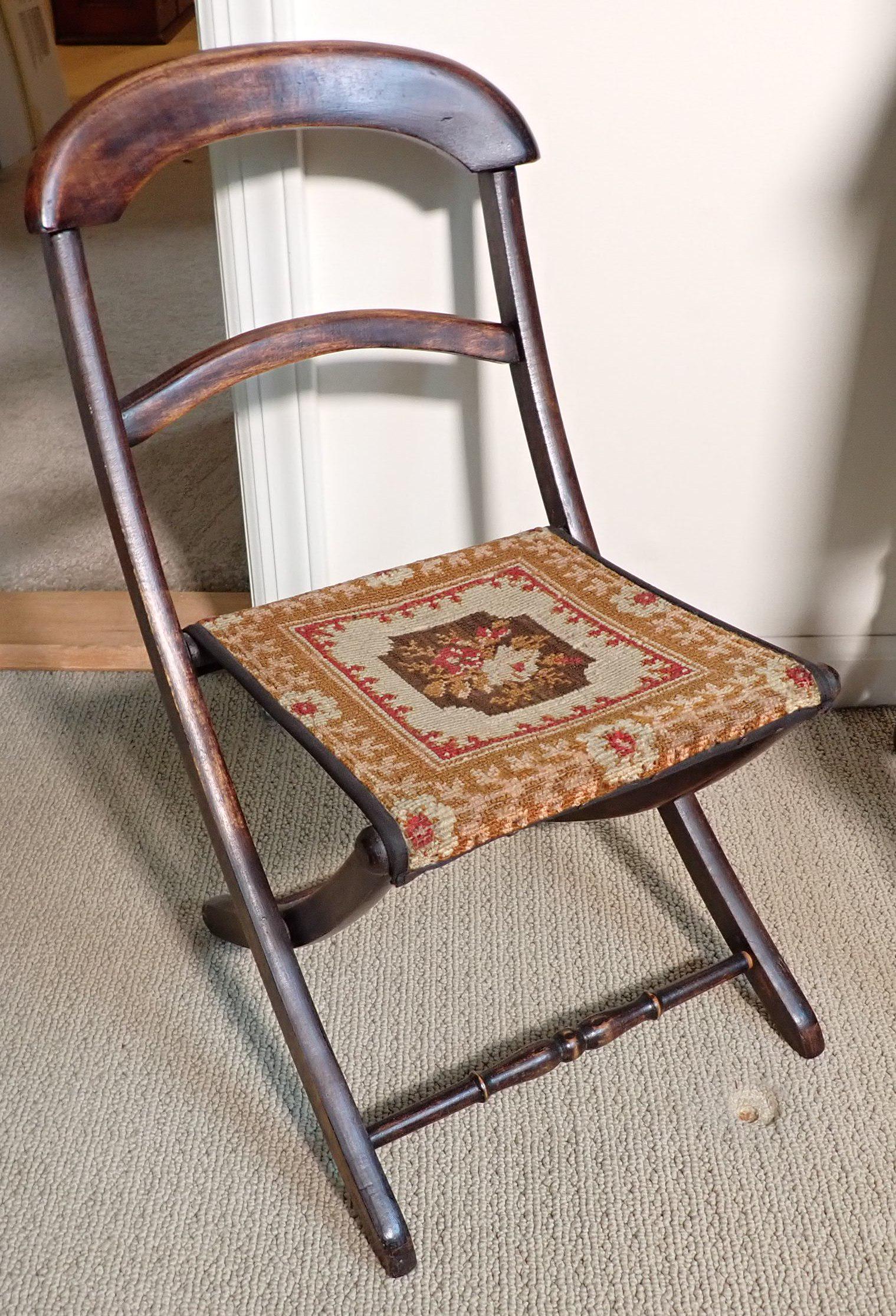 Childs Folding Chair w/ Needlepoint Seat (1 of 3)