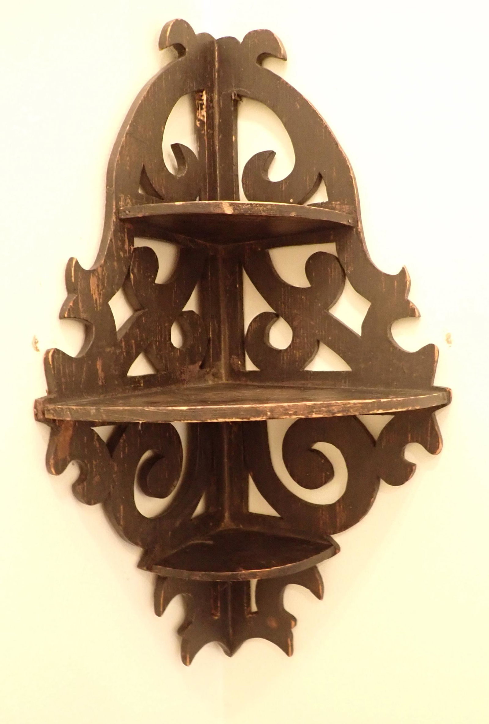 Corner Shelf: Apprx 8 1/4" deep, 12" across , and 21 1/2" tall