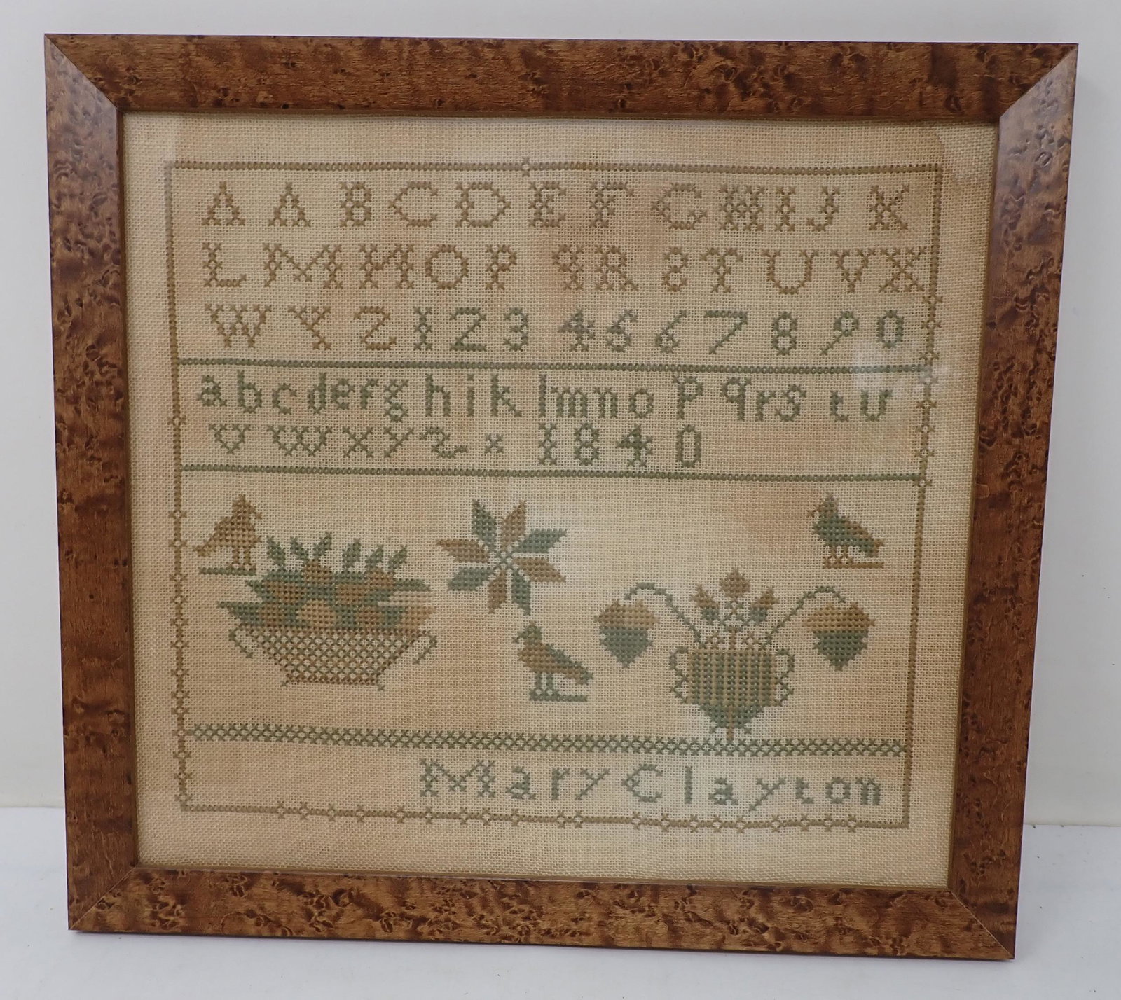 Mary Clayton Sampler: Approx 11" x 11 3/4"