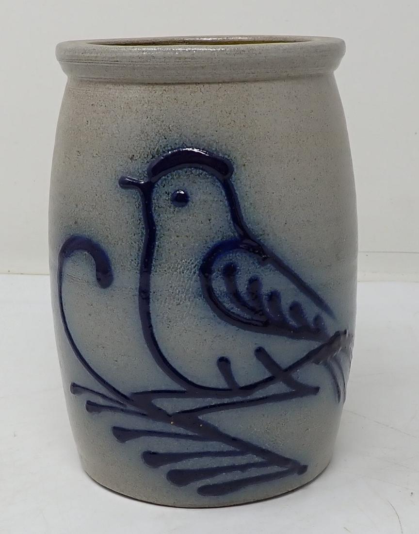 1985 Blue Decorated Bird Stoneware Preserve Jar (1 of 2)