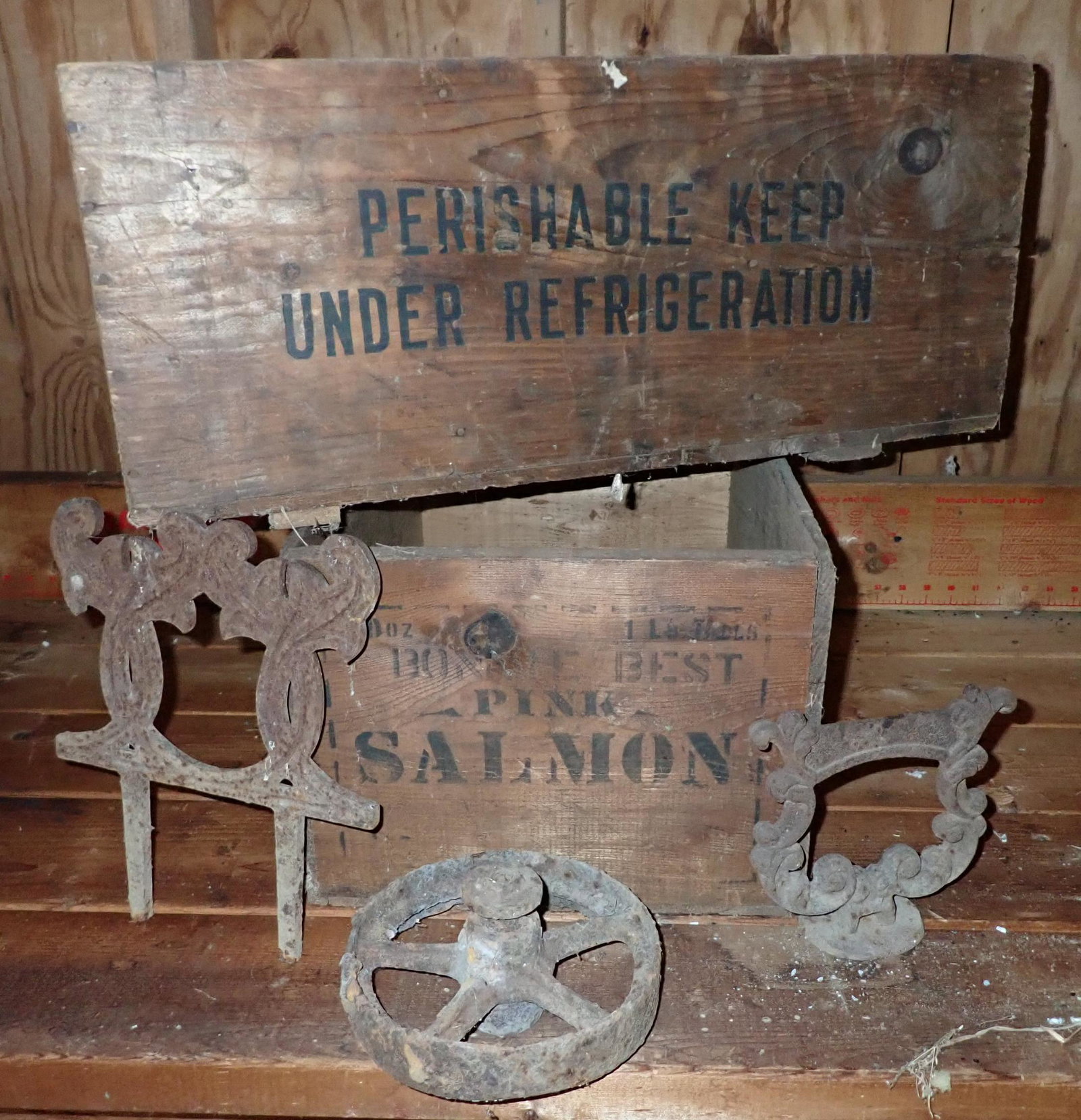 Pink Salmon & Ham Wooden Crates Boot Scraper: NO SHIPPING !!!!!