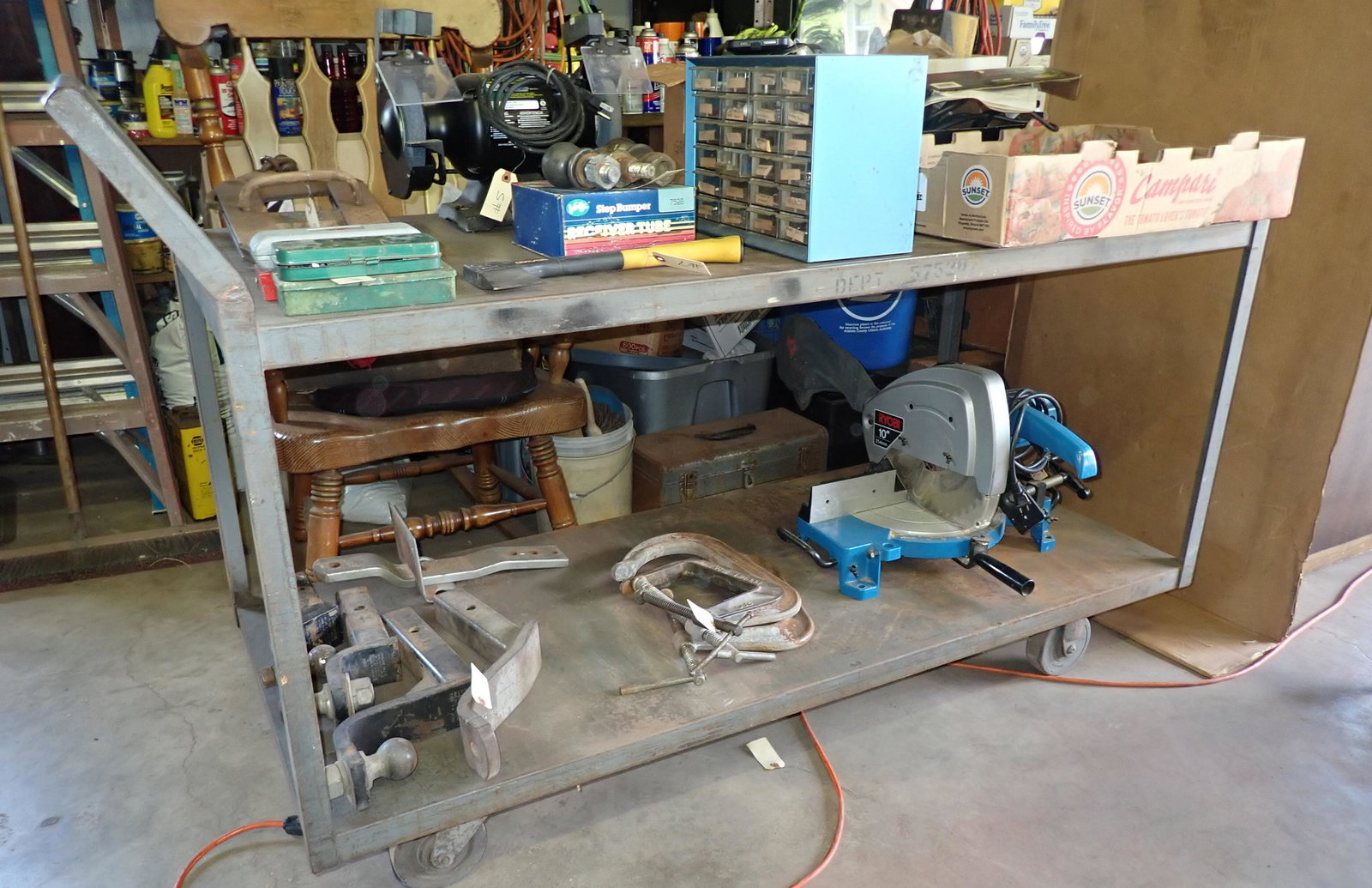 Industrial Shop Cart: Approx 26" x 65" x 31 3/4" tall ( not including height of handle)