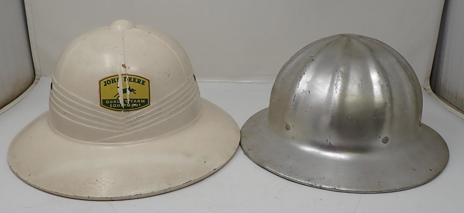 Vintage John Deere & Superlite Aluminum Hardharts: John Deere hat is fiberglass ??