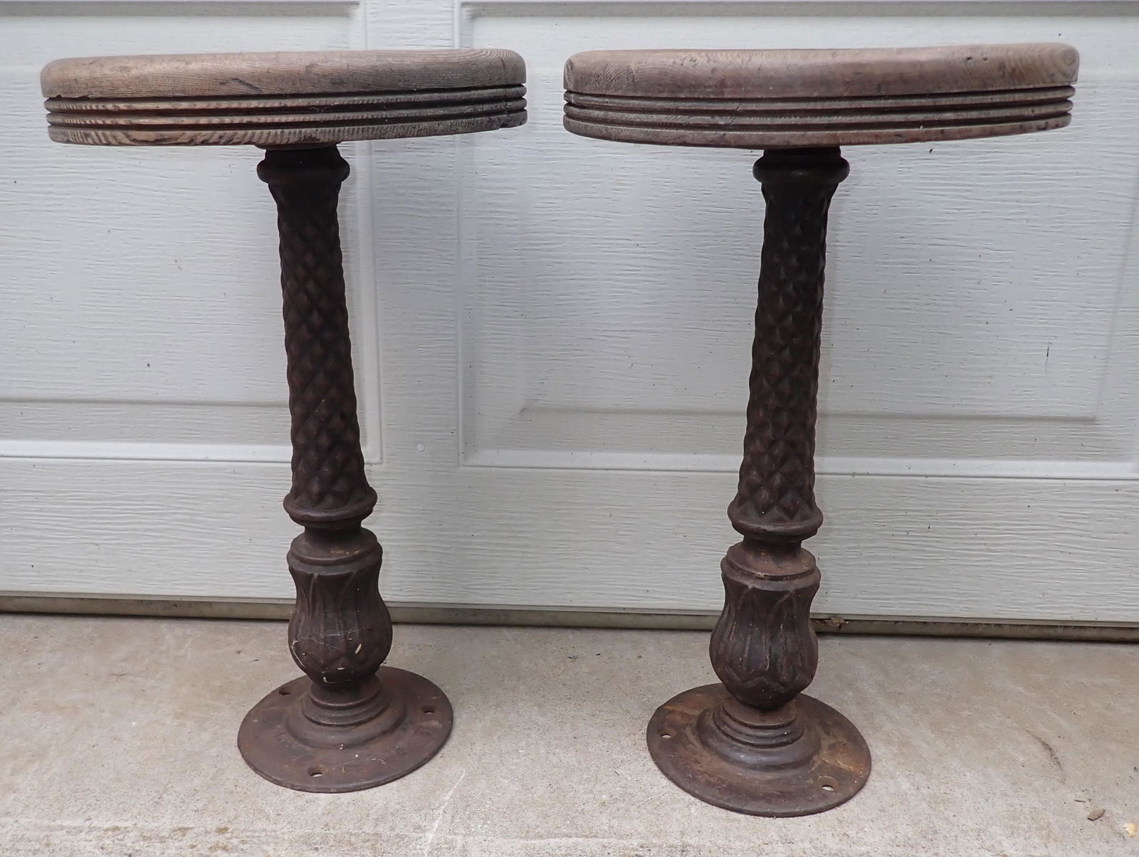 2 Antique Swivel Stools w/ Cast Iron Bases (1 of 8)
