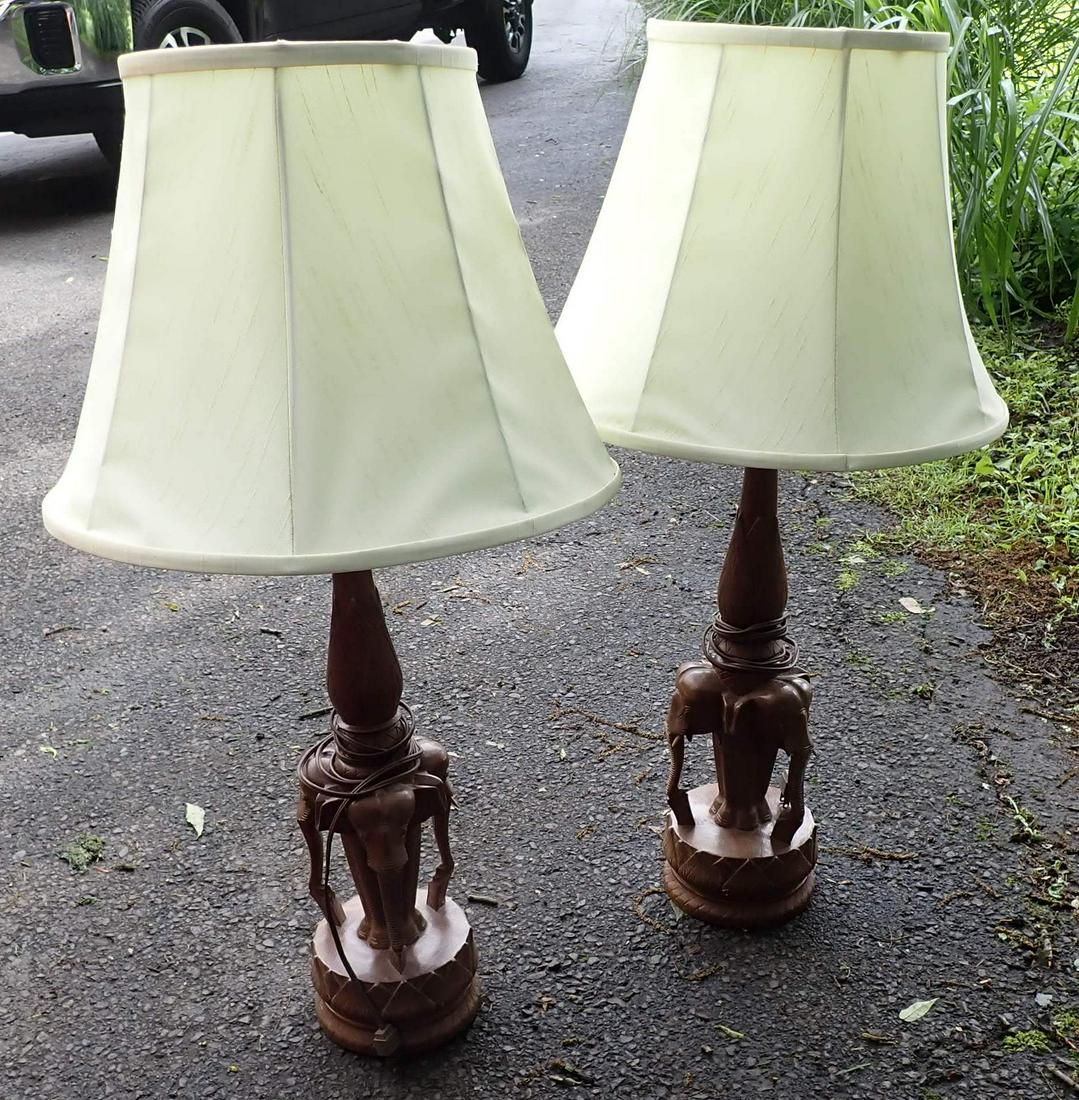 Wood Carved Elephant Table Lamps (1 of 4)