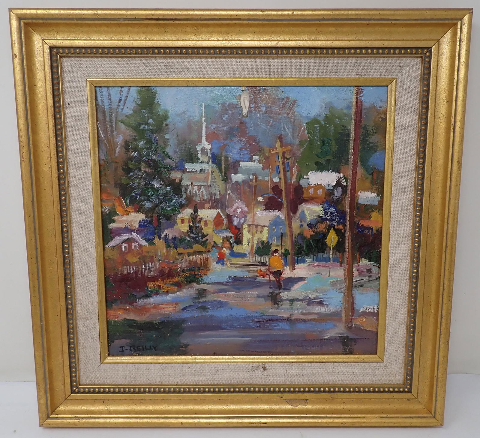 John Reilly Town Scene Oil on Board Painting (1 of 4)