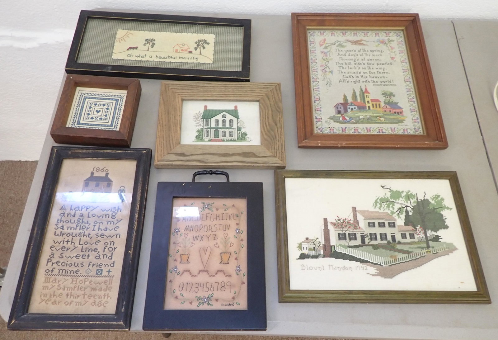 Needle Points / Samplers: Largest is apprx 12" x 14" . NO SHIPPING