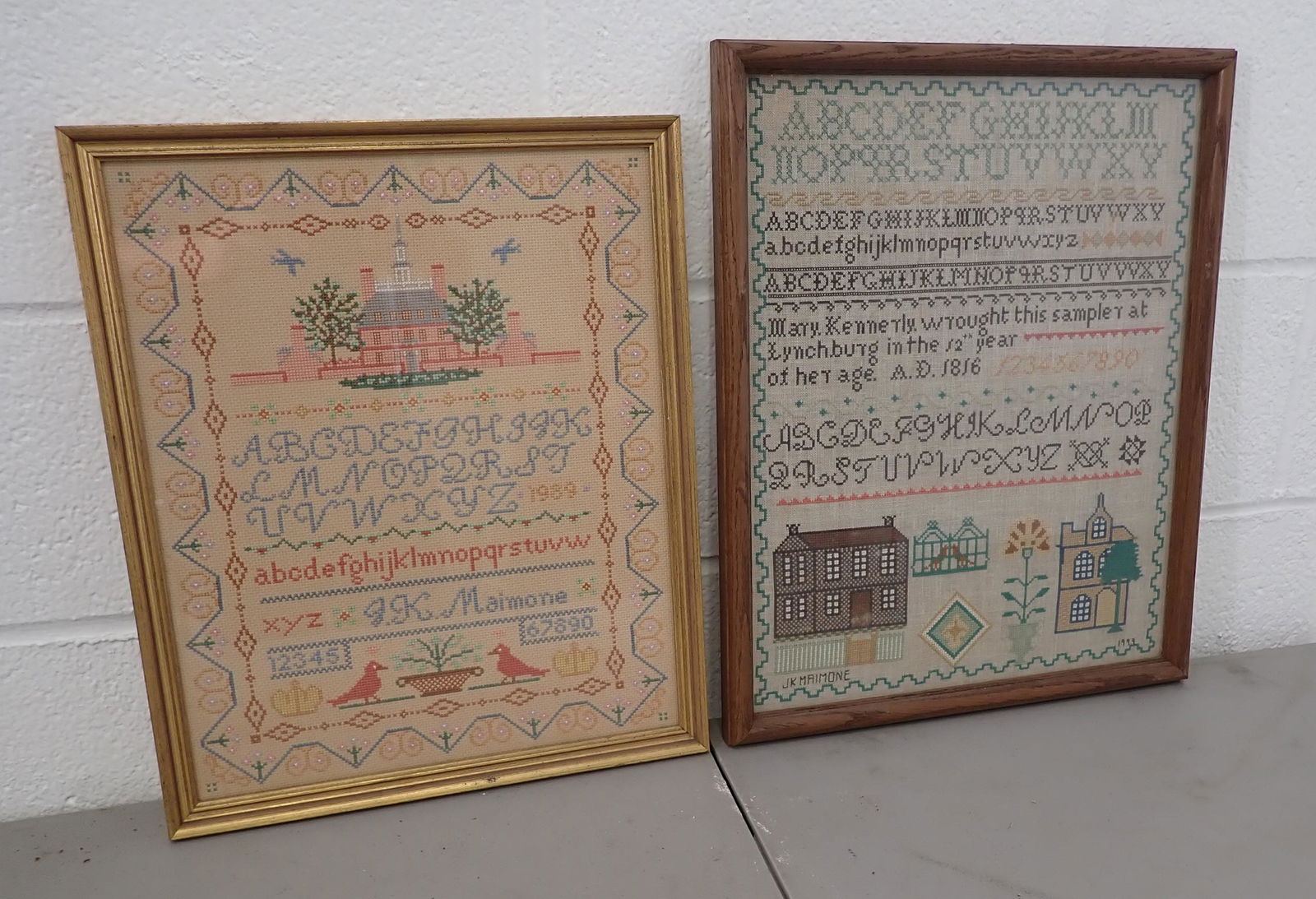 2 Maimone Samplers: Largest is approx 15" x 19"